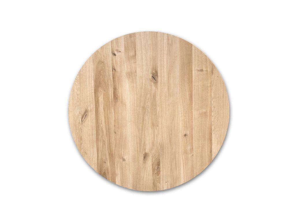 Massief eiken rond tafelblad 40 mm dikte. Verkrijgbaar in verschillende diameters. Robuuste uitstraling vol karakter. Woodstyles levert direct uit voorraad dus snelle levering en scherpe prijzen