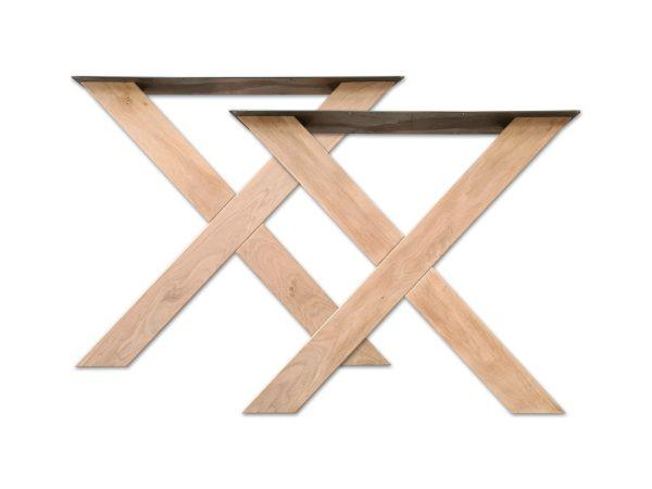 X-poot eiken. Mooie tafelpoten in de vorm van een X, met een kokermaat 10x10 cm. Deze poten zijn per set van 2 of per stuk te koop in de webshop van Woodstyles